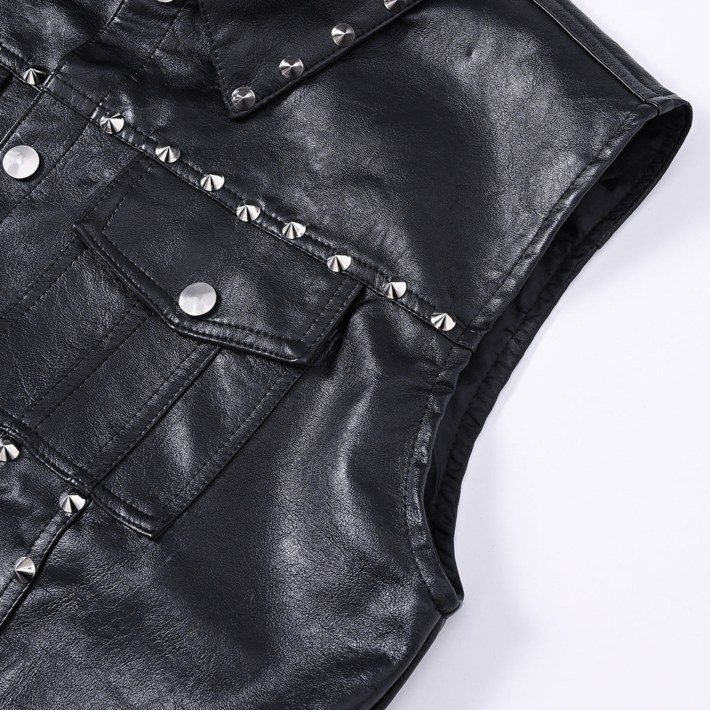 Rivet Biker Punk Faux Leather Vest Unisex Sleeveless Waistcoat