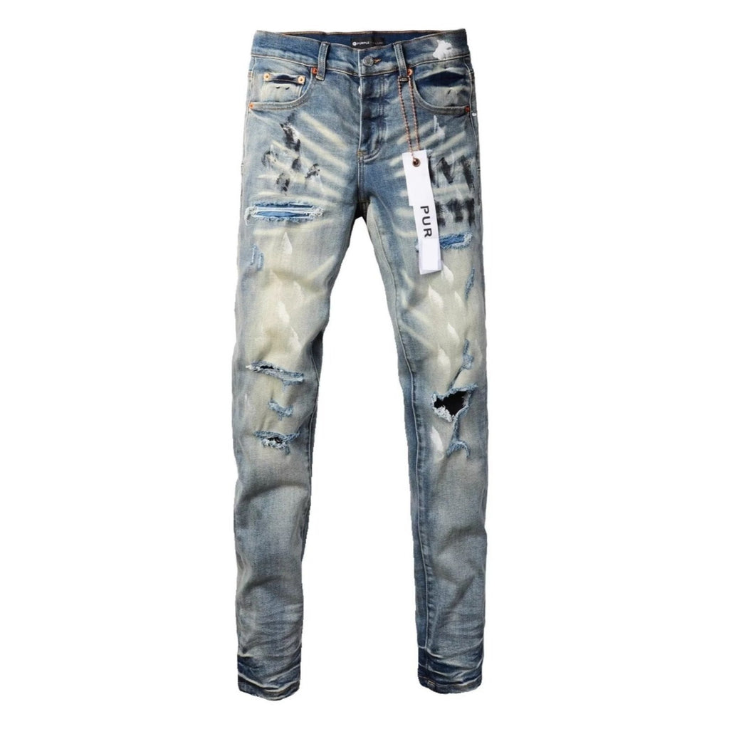 Purple Brand Men Stretch Skinny Ripped Printed Embroidered Denim Jeans