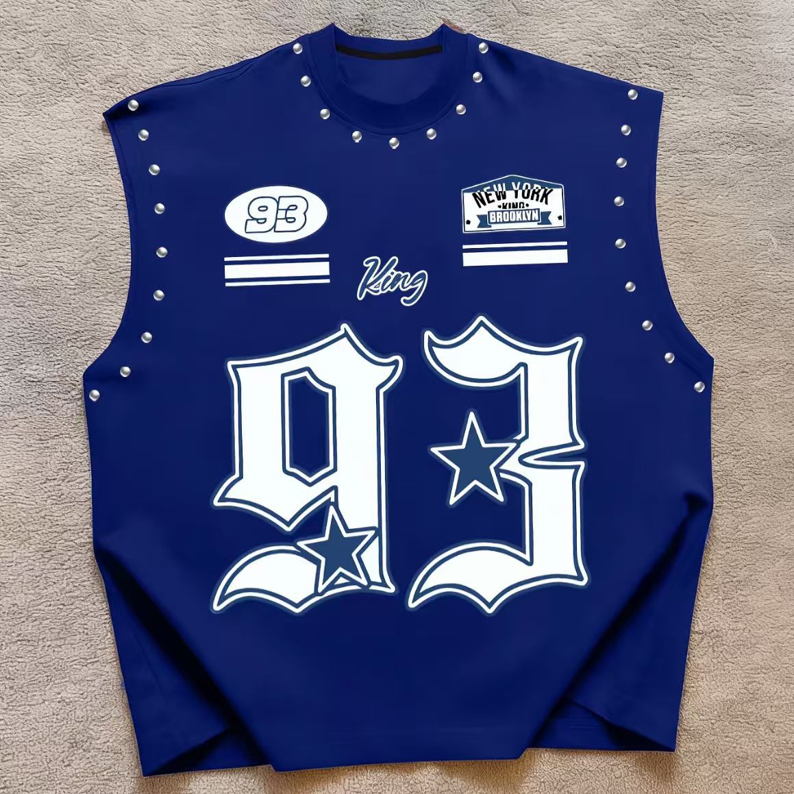 Vintage Letter Number Graphic Rivet Sleeveless Loose Vest Top Women