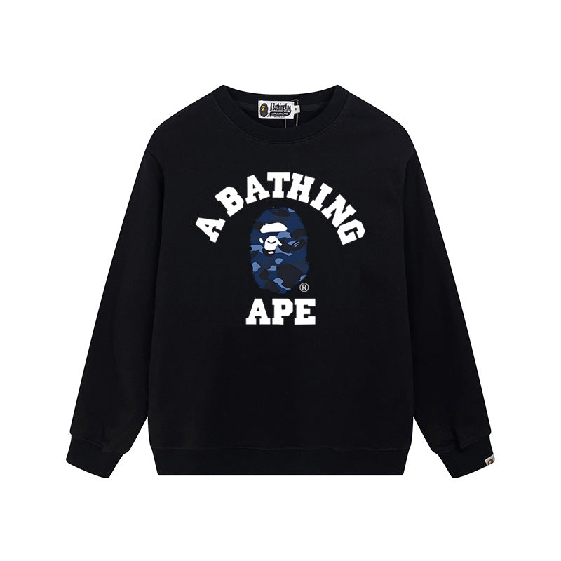 Bape Arch Letter Shark Ape Head Washed Oversized Crewneck Streetwear