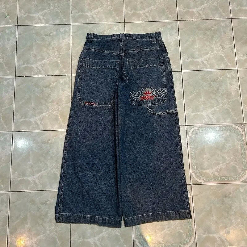 JNCO Style Y2K Bestickte Baggy Wide Leg Denim Jeans Unisex Streetwear Hose