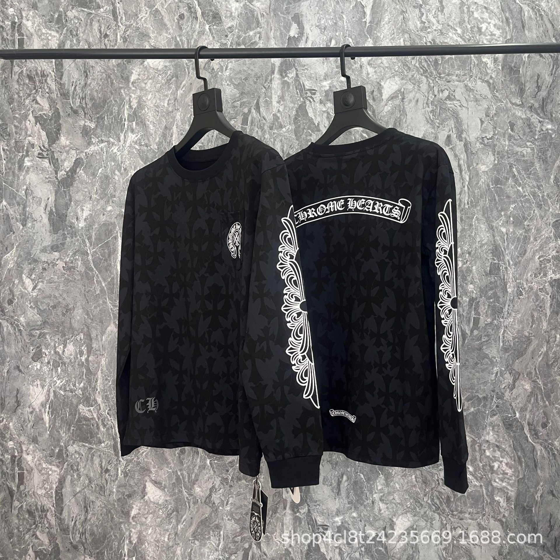 Chrome Hearts Cross Horseshoe Sanskrit Print Long Sleeve Tee Unisex
