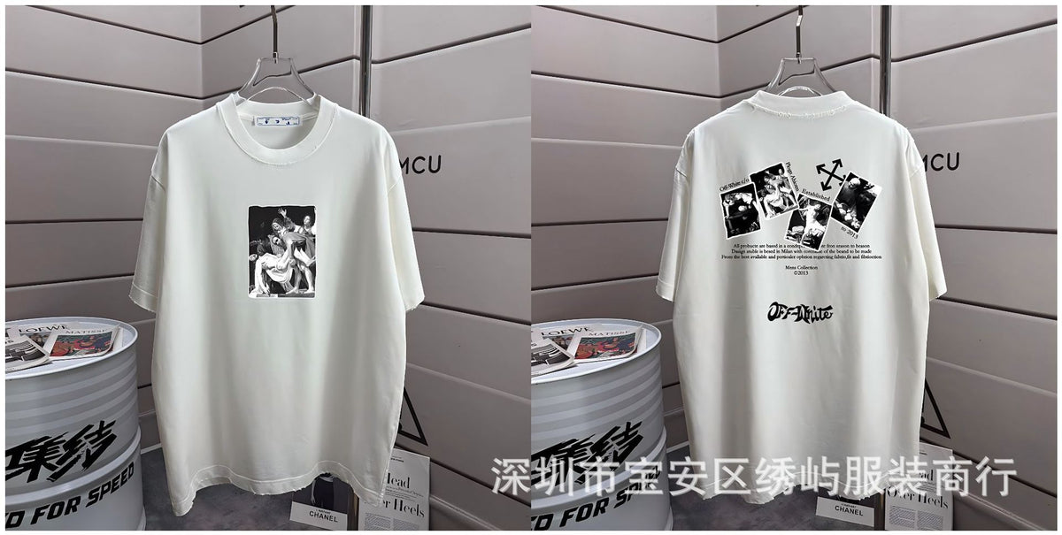 Off-White Washed Distressed Crew Neck Short Sleeve T Shirt Unisex