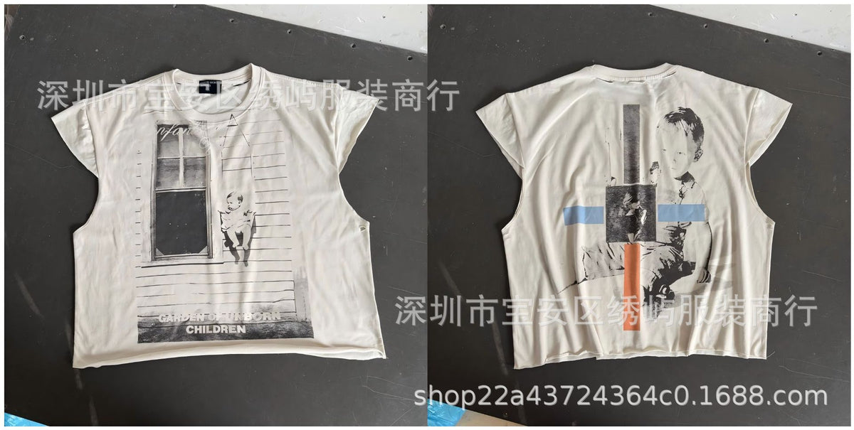 ERD Portrait Letter Print Crew Neck Short Sleeve T Shirt Unisex