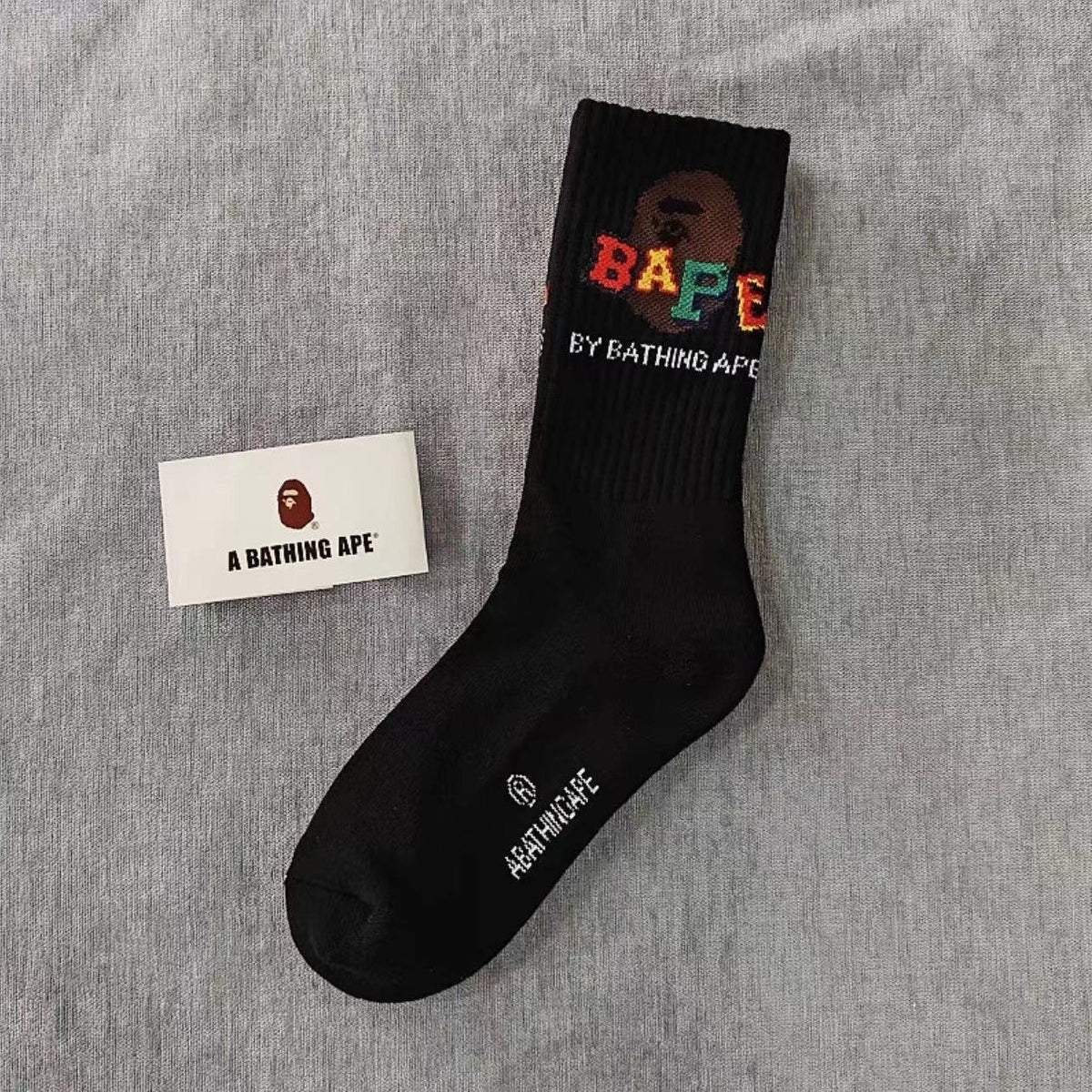 BAPE Ape Head Ribbed Crew Socks Multi Graphic Prints