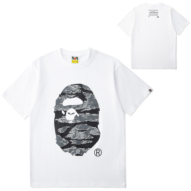 BAPE Shark Camo Graphic Tee Loose Unisex Streetwear T-Shirt