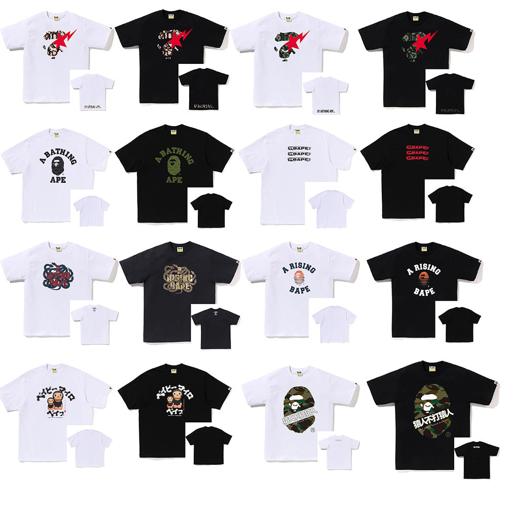BAPE Shark Ape Head Camo Print Crew Neck Short Sleeve T‑Shirt Unisex