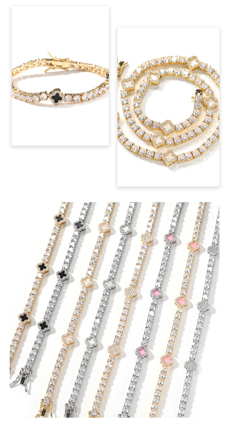 Iced Four Leaf Clover Tennis Chain Necklace