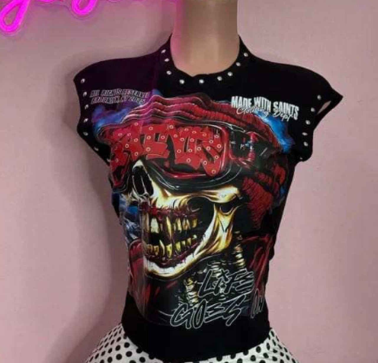 Vintage Letter Number Graphic Rivet Sleeveless Loose Vest Top Women