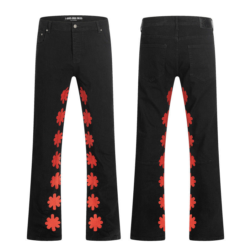 LOSTSHDWS Floral-Embroidered Flared-Hem Jeans