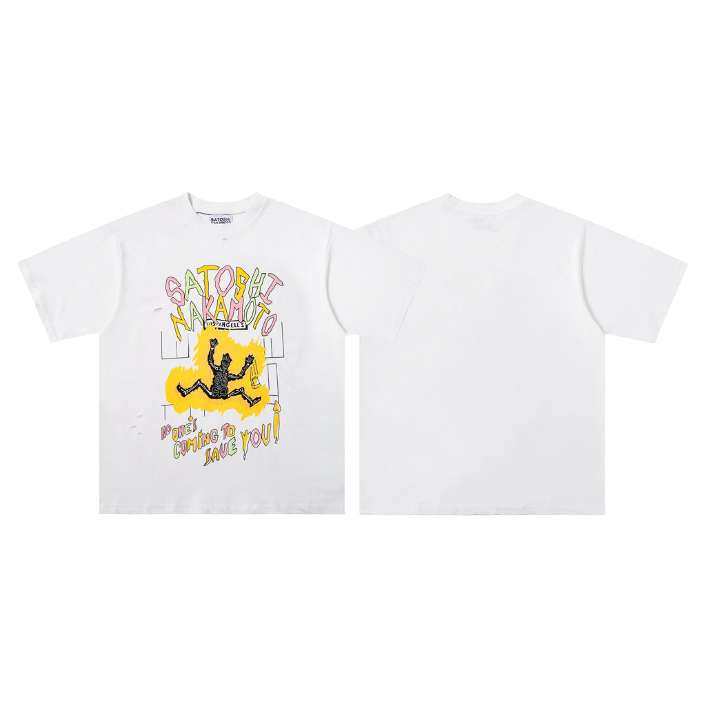 Satoshi Nakamoto Letter Graphic Washed Crew Neck Short Sleeve T Shirt