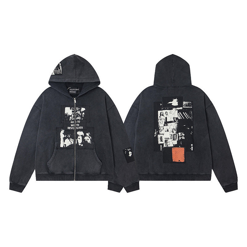 ERD Distressed Washed Vintage Full Zip Hoodie Jacket Unisex