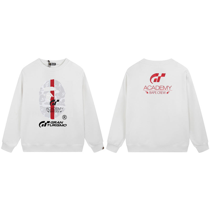 Bape Arch Letter Shark Ape Head Washed Oversized Crewneck Streetwear