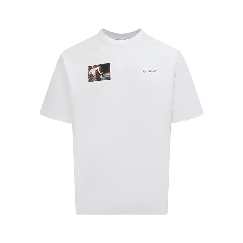 Tape Arrow Graphic Print Streetwear Crew Neck Short Sleeve T Shirt
