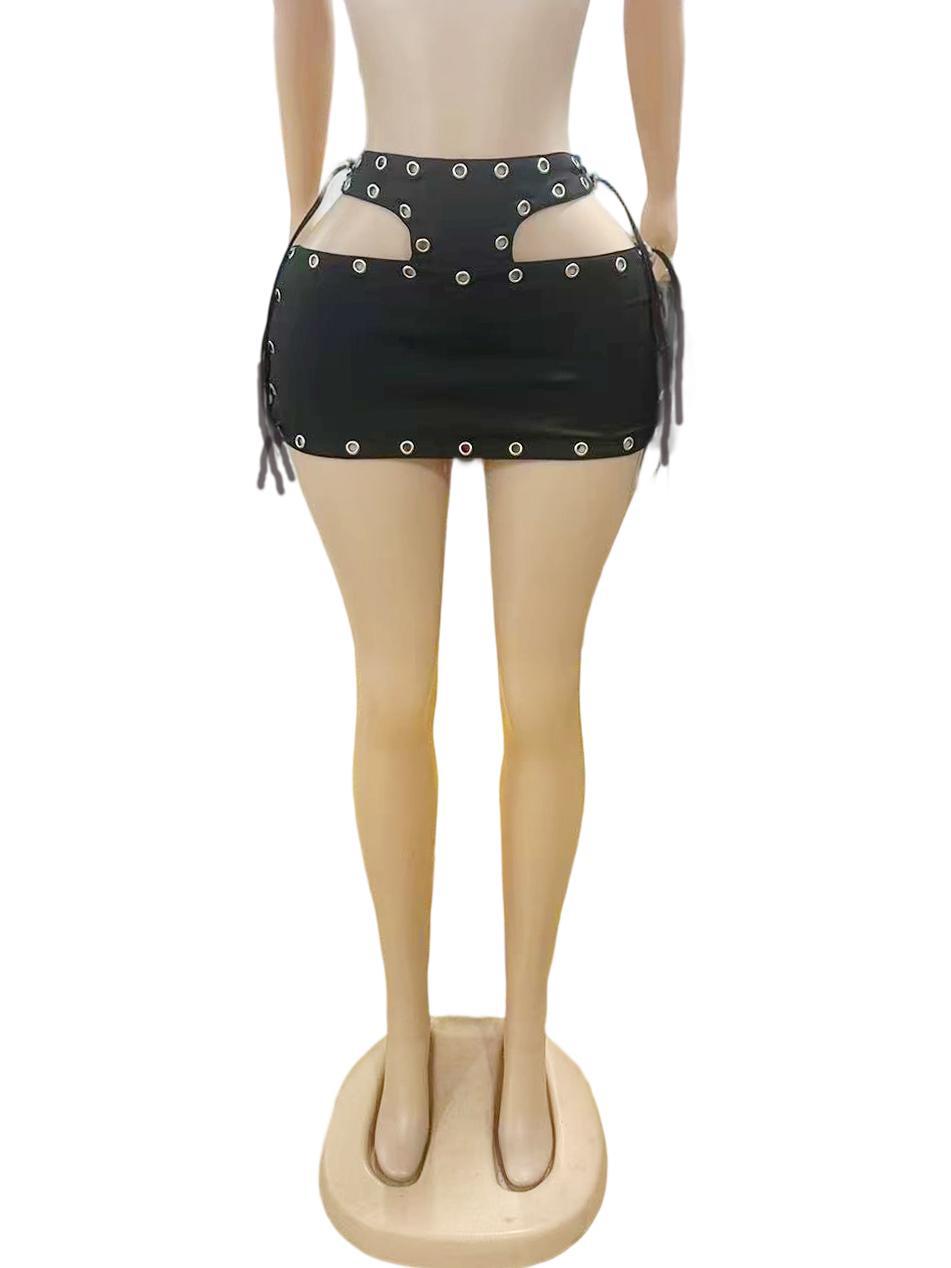 Eyelet Lace Up Cutout Micro Mini Skirt
