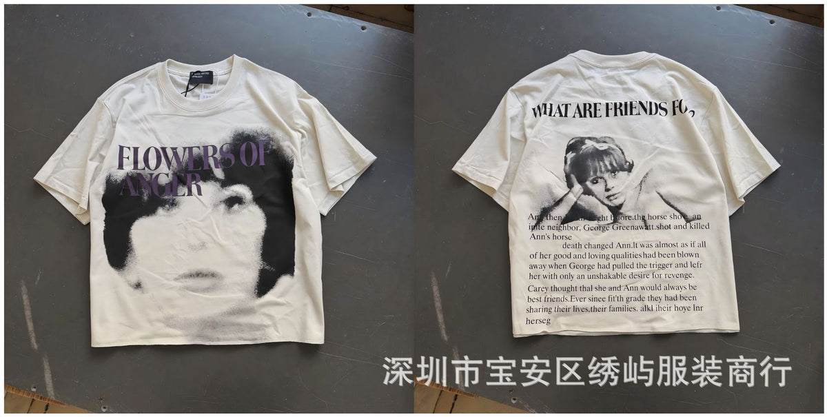 ERD Portrait Letter Print Crew Neck Short Sleeve T Shirt Unisex