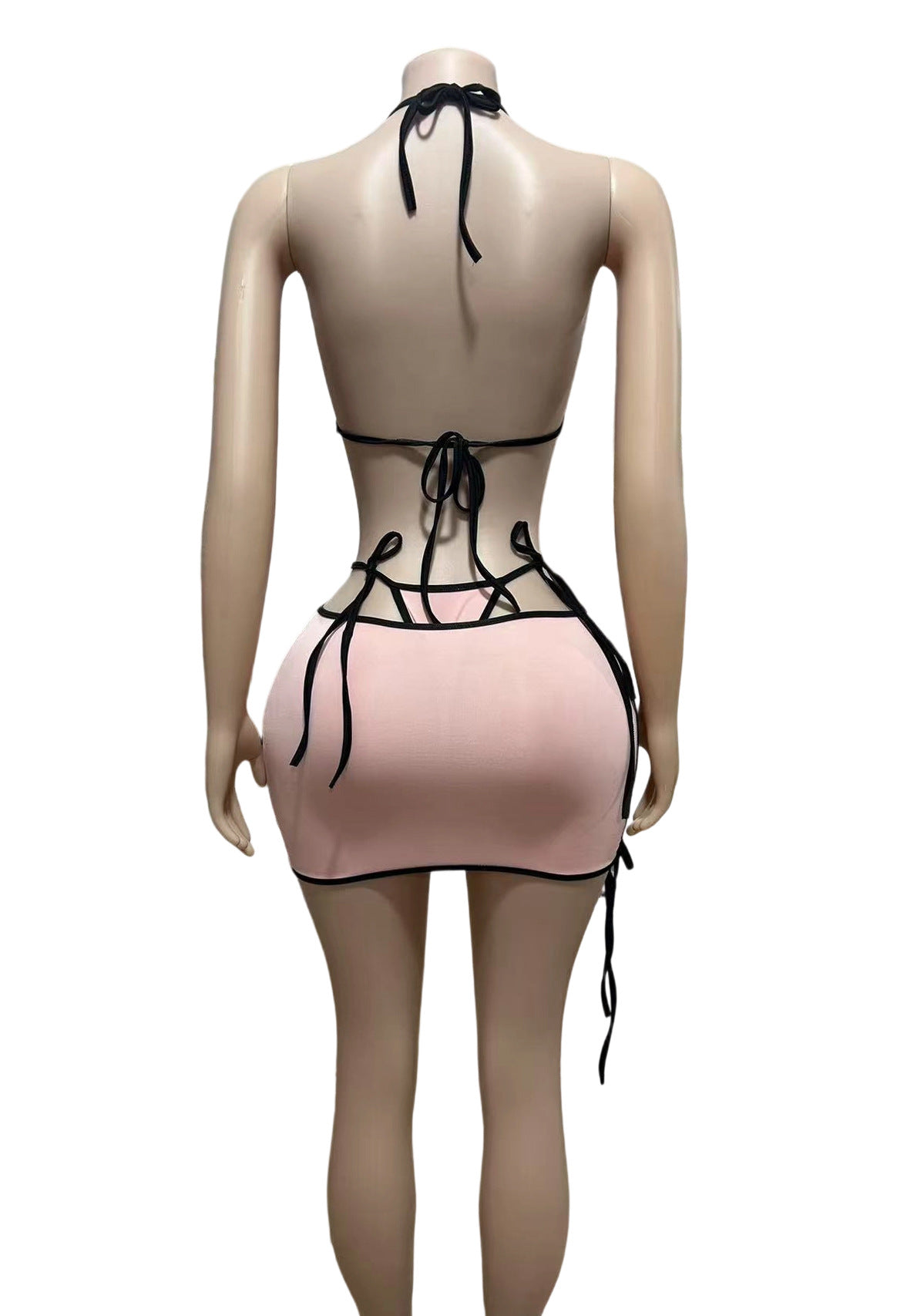 Y2K Cross Patch Halter Bikini Lace Up Mini Skirt 3 Piece Set