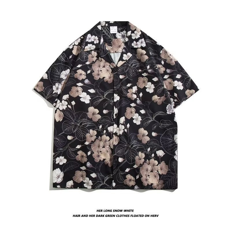 Unisex Vintage Camp Collar Tropical Floral Loose Beach Vacation Shirt 1301-1341
