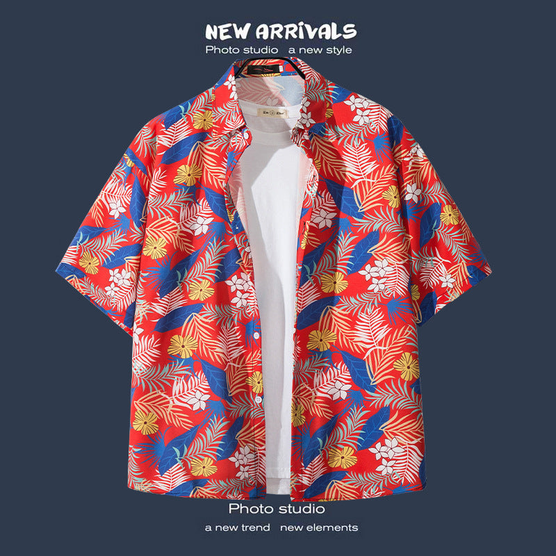 Mens Vintage Tropical Hawaiian Floral Loose Short Sleeve Beach Shirt