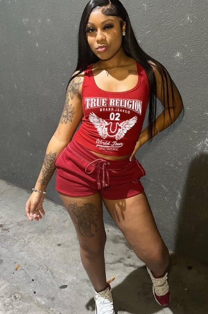 True Religion Horseshoe Graphic Tank Top Shorts 2 Piece Set