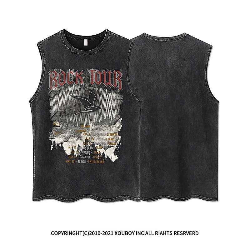 Vintage Washed Graphic Tank Top Mens American Street Sleeveless Tee