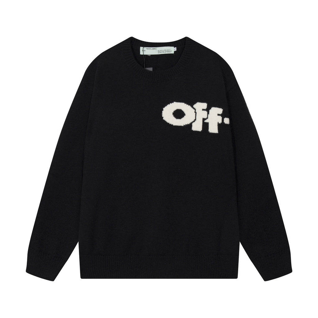 Fluffy Letter Embroidery Streetwear Crew Neck Knit Sweater
