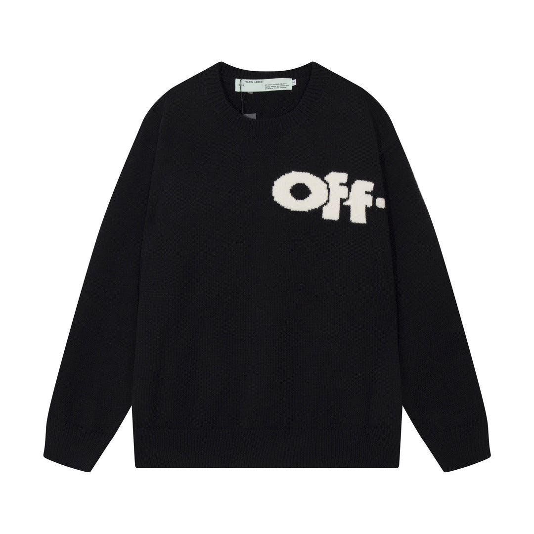 Fluffy Letter Embroidery Streetwear Crew Neck Knit Sweater