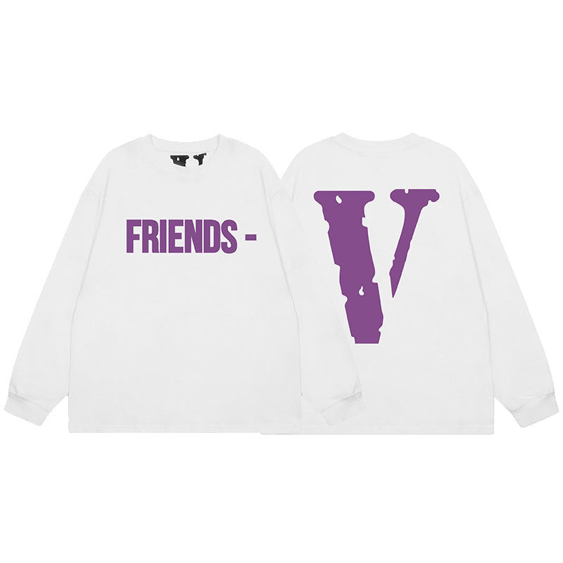 VLONE Big V Graphic Long Sleeve Tee Streetwear Cotton Oversized Shirt