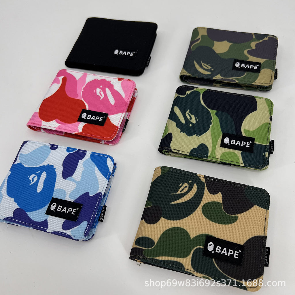BAPE Camo Ape Head Bifold Wallet Mini Multi Color Canvas Card Holder