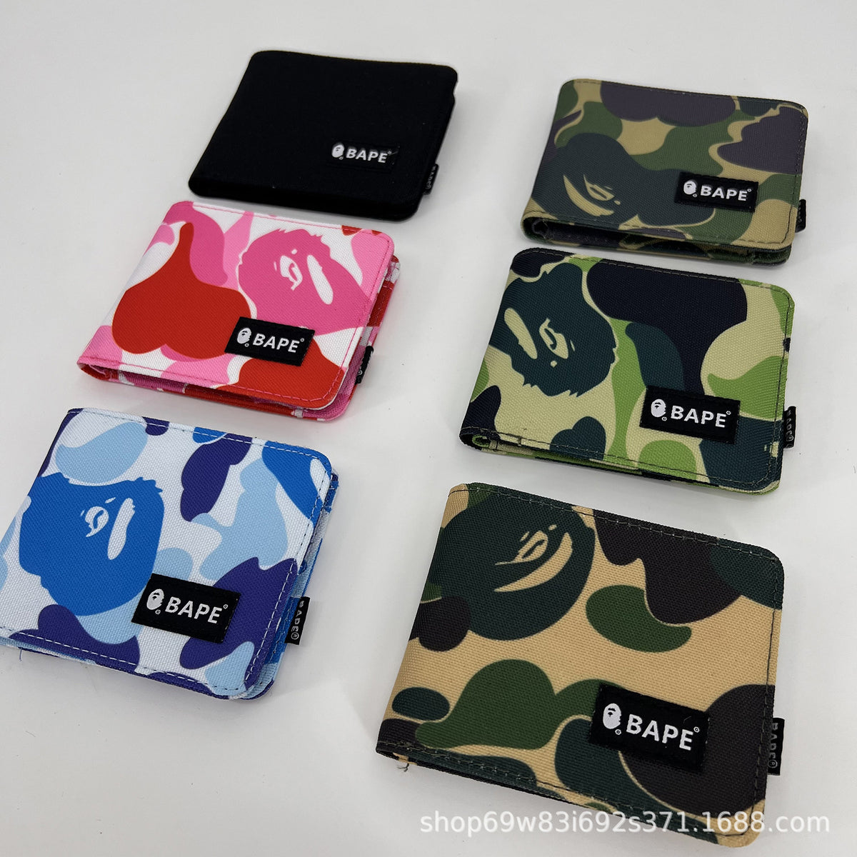 BAPE Camo Ape Head Bifold Wallet Mini Multi Color Canvas Card Holder