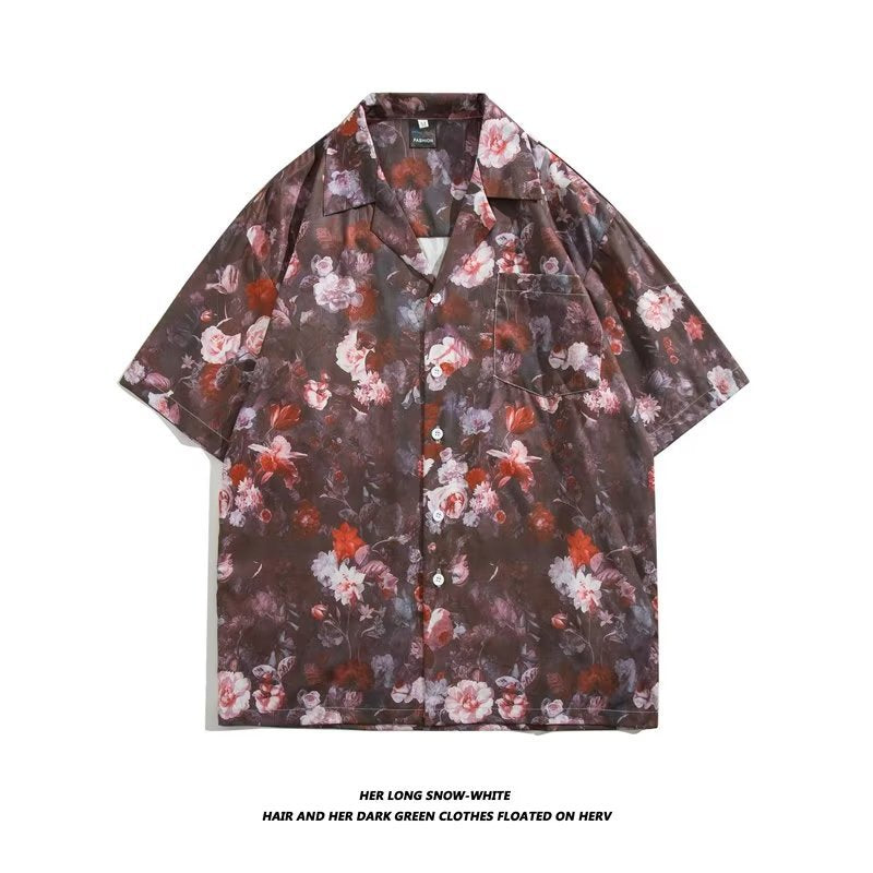Unisex Vintage Camp Collar Tropical Floral Loose Beach Vacation Shirt 1301-1341