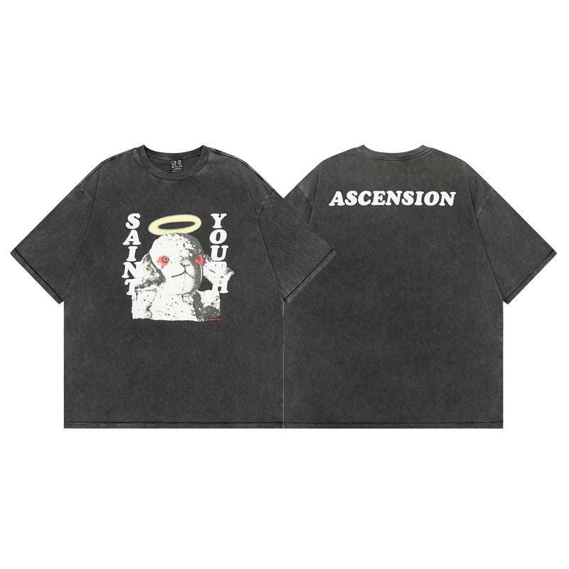 Saint Michael Vintage Washed Distressed Hole Loose Streetwear T-Shirt