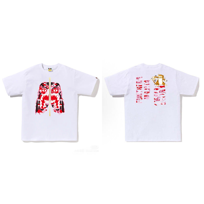 BAPE Ape Head Shark Print Loose Casual Unisex Short Sleeve T-Shirt