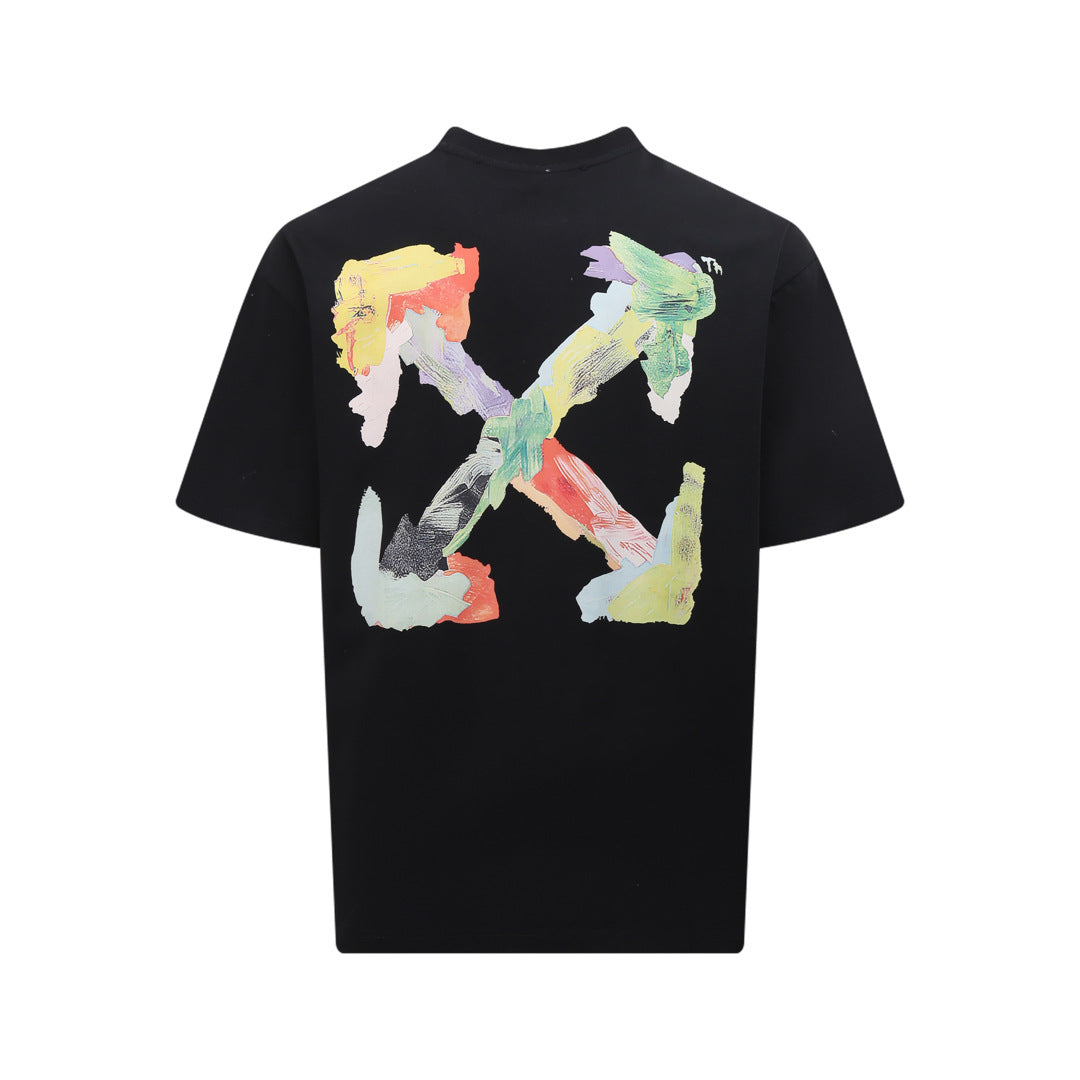 Tape Arrow Graphic Print Streetwear Crew Neck Short Sleeve T Shirt