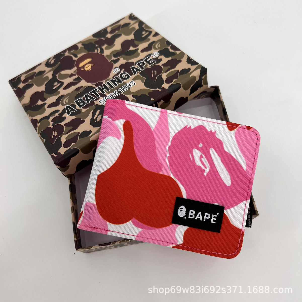 BAPE Camo Ape Head Bifold Wallet Mini Multi Color Canvas Card Holder