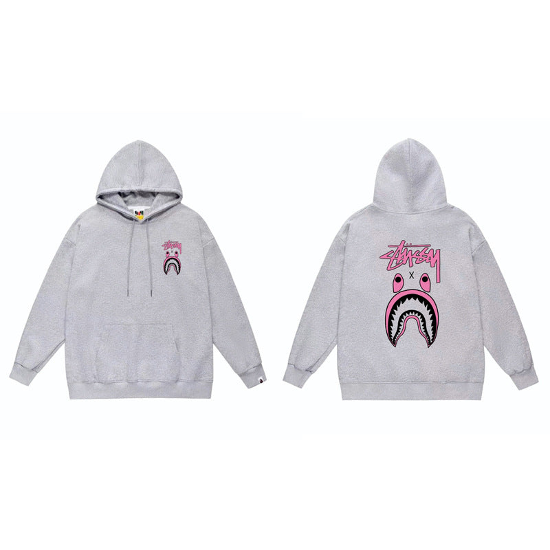 BAPE x Stussy Shark Graphic Hoodie Street Cotton Pullover Sweatshirt