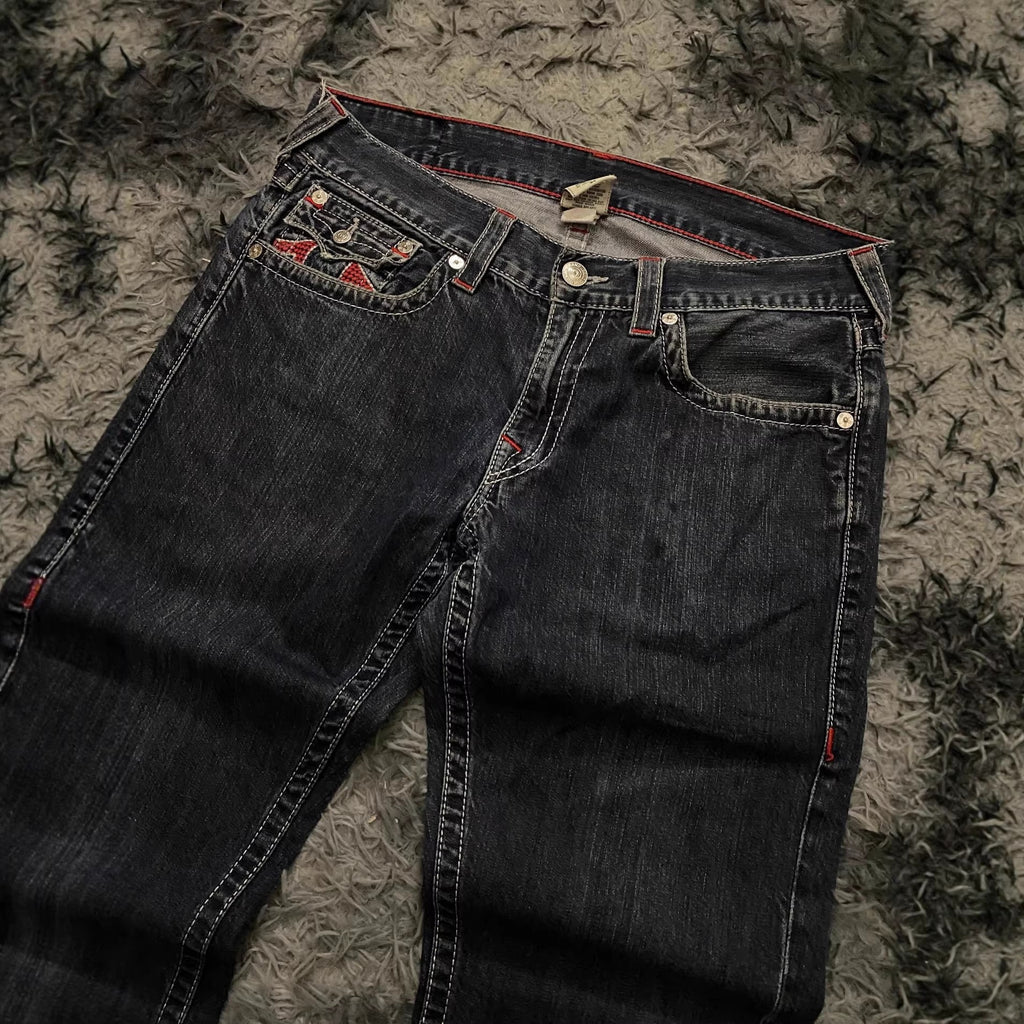 True Religion Vintage Horseshoe Embroidery Straight Jeans Women
