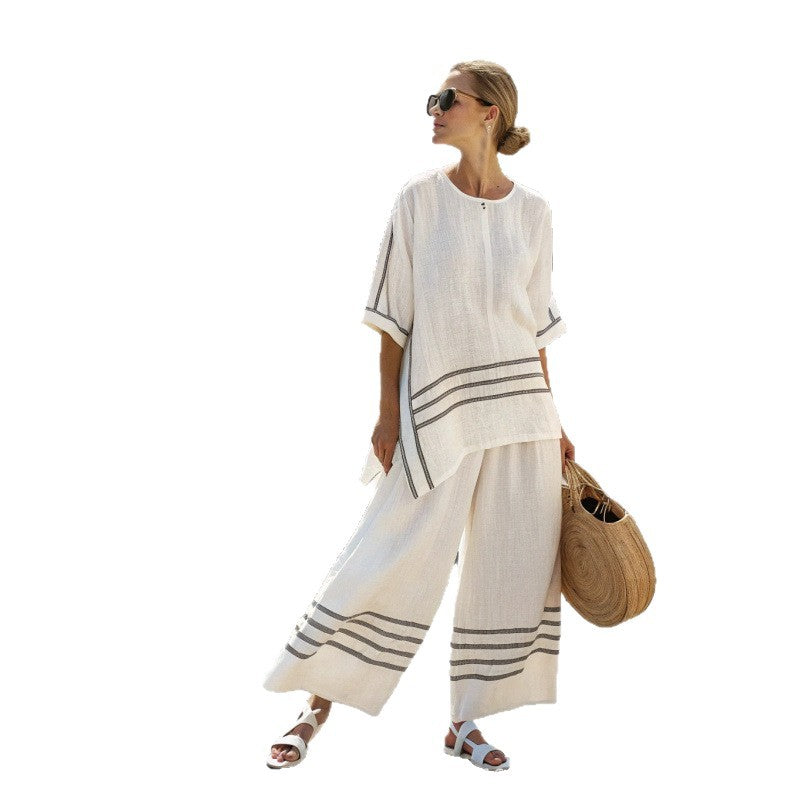 Women Boho Striped Plus Size Loose Kaftan Beach Set