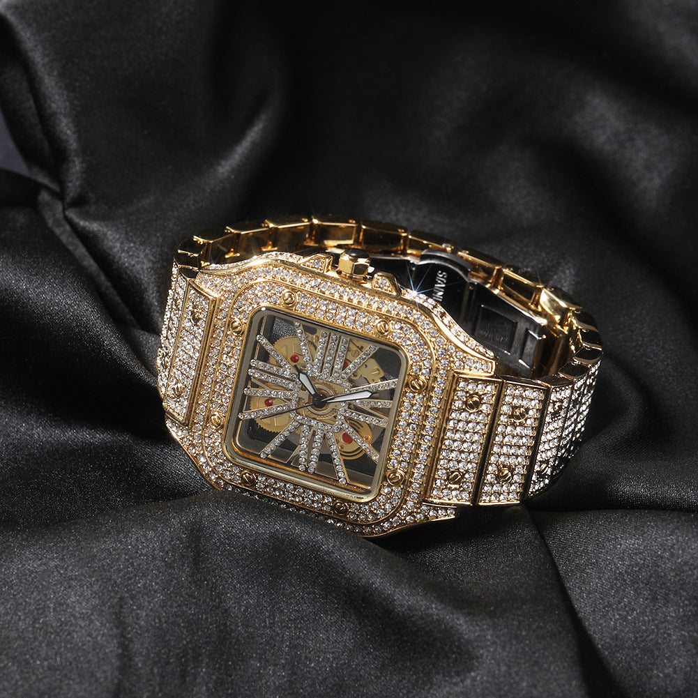 Iced Out Square Skeleton Hip Hop Quartz Watch