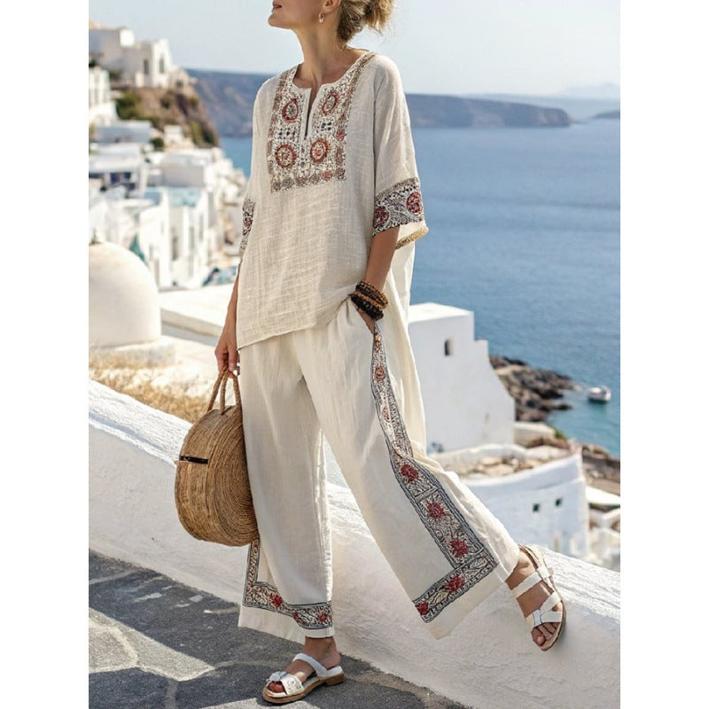 Women Boho Striped Plus Size Loose Kaftan Beach Set