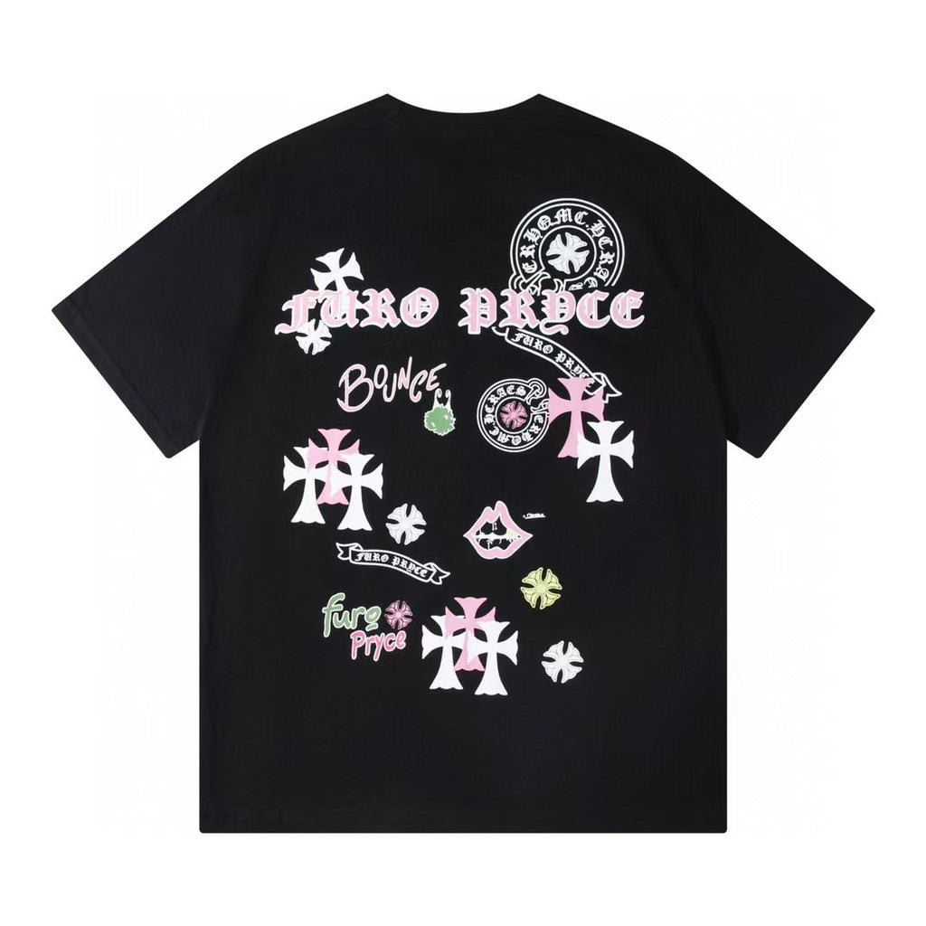 Chrome Hearts Color Sanskrit Cross Print Short Tee Unisex Y2K