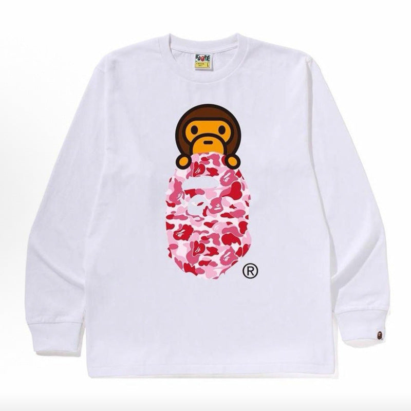 Bape Multi‑Ape‑Head Graphic Oversized Long Sleeve Tee Streetwear