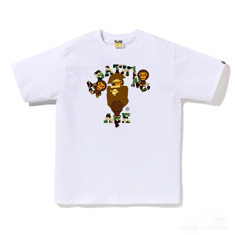 BAPE Ape Head Shark Print Loose Casual Unisex Short Sleeve T-Shirt