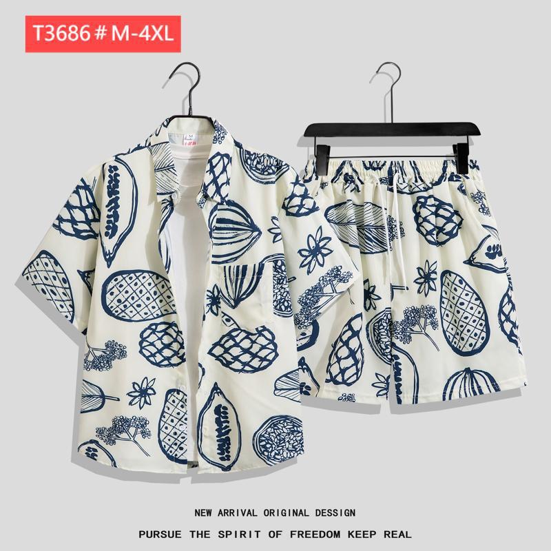 Couple Hawaiian Floral Set Loose 5 Inch Shorts T3664-T3699