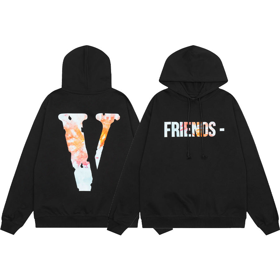 Vlone Multi Pattern Big V Graphic Oversized Hoodie Streetwear Unisex