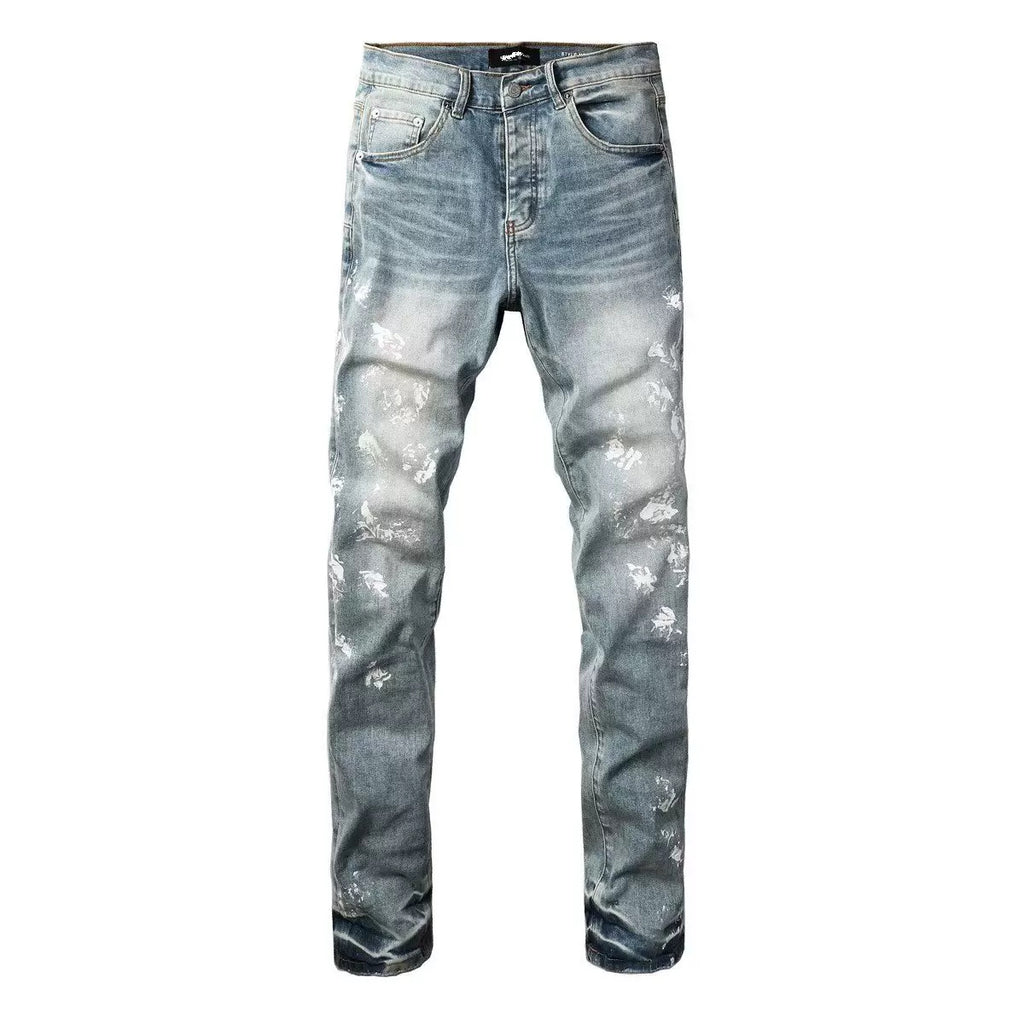 Purple Brand Men Stretch Skinny Ripped Printed Embroidered Denim Jeans