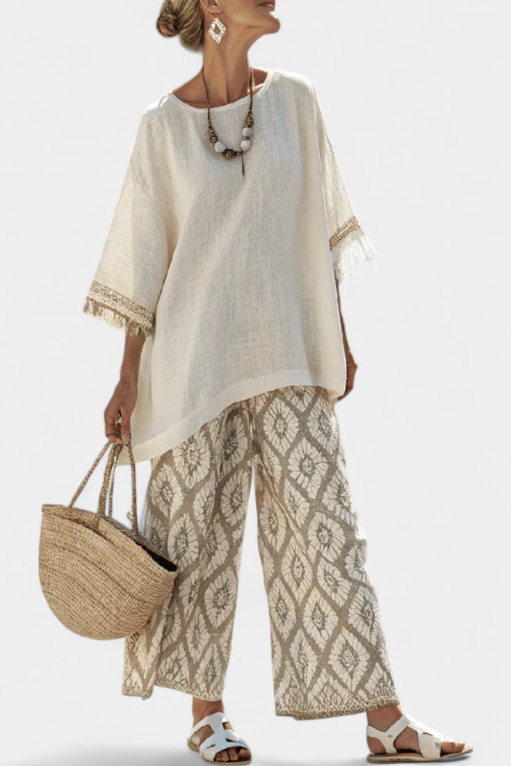 Women European Boho Striped Plus Size Loose Kaftan Beach Vacation Set
