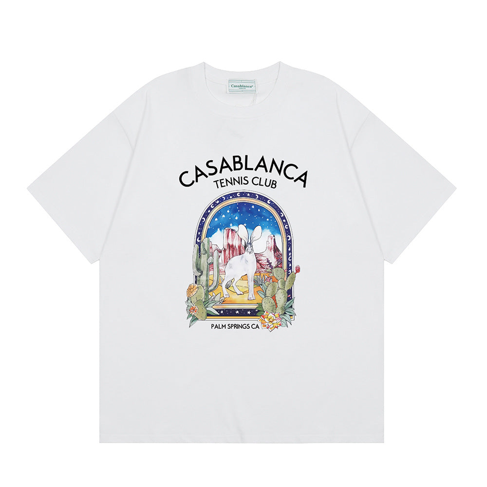 Casablanca Vintage Logo Print Loose Short Sleeve T Shirt Unisex Y2K