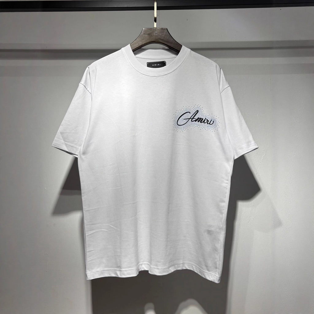 Amiri Classic Rhinestone Letter Print Crew Neck T Shirt Unisex