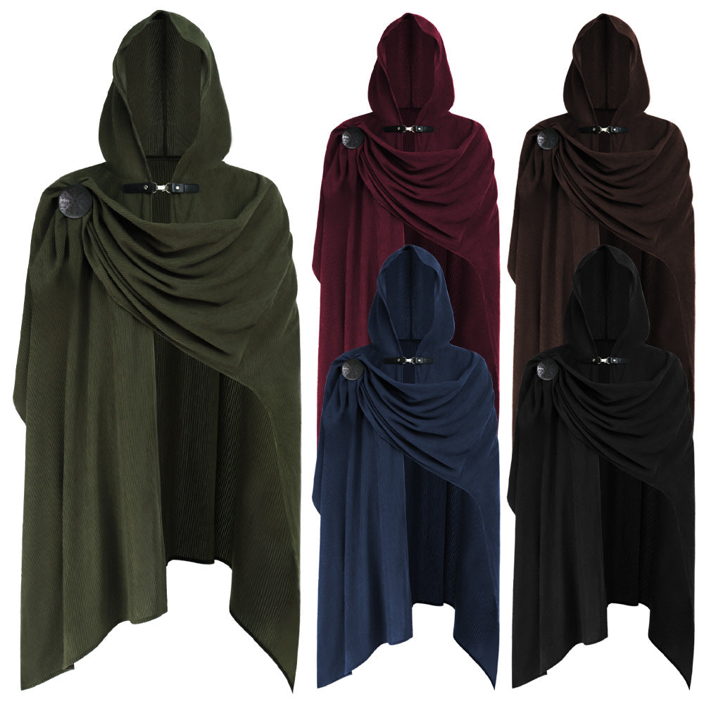 Halloween Renaissance Hooded Cape Corduroy Multi‑Color Cosplay Cloak
